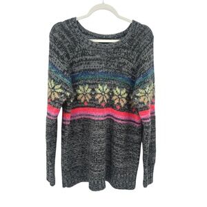 Fair Isle Knit Sweater Slouchy Pullover L Gray Multicolor Cozy American Eagle